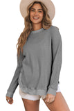 Crew Neck Ribbed Trim Waffle Knit Top