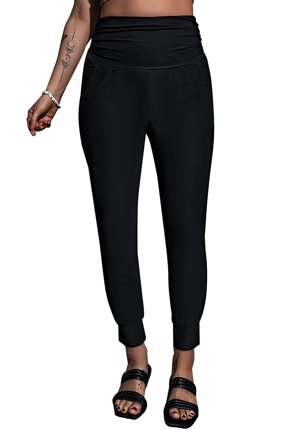 Pantalon skinny taille haute noir avec poches grande taille 