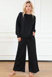 Black Textured Loose Fit T Shirt and Drawstring Pants Set