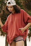 Red Clay Drop Shoulder Pocketed Baggy Drawstring Hoodie