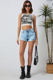 High Waist Distressed Washed Denim Shorts