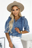 Ruffle Trim Half Sleeve Denim Shirt