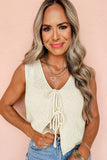 Beige Lace-up Front V Neck Sweater Vest