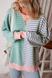 Pink Stripe Casual Stripe Colorblock Drop Shoulder Oversize Sweatshirt