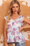 Watercolor Floral Ruffled V Neck Tank Top