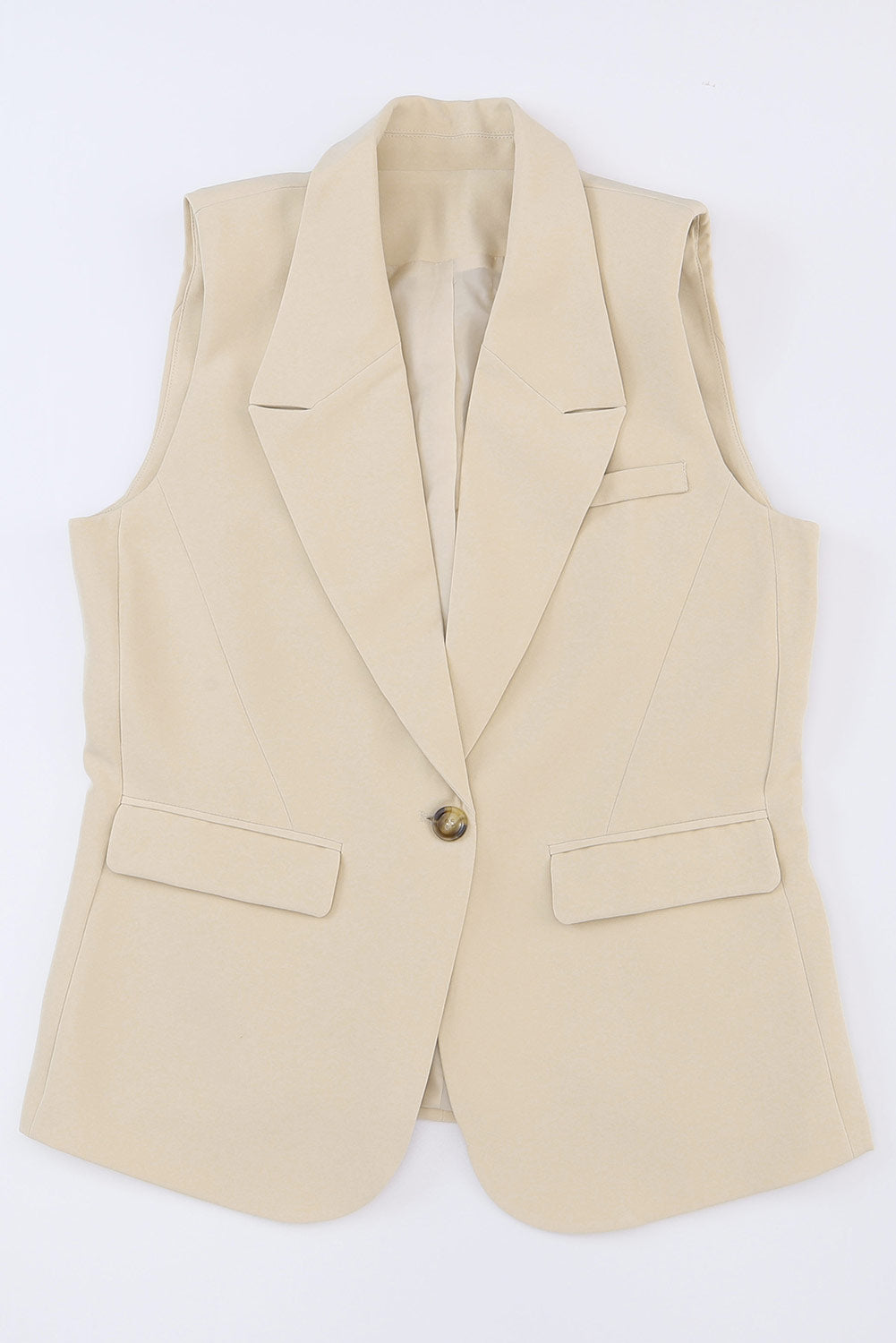 Single Button Pocketed Lapel Vest Blazer