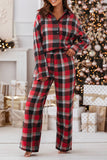 Red Christmas Checkered Pattern Loose Shirt and Pants Lounge Set