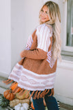 Brown Western Furry Knit Tassel Hem Cardigan