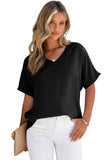 Solid V Neck Short Sleeve Blouse