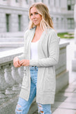 Light Gray Thermal Waffle Knit Pocketed Cardigan