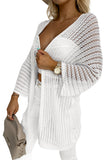 White Hollow-out Knit Kimono Lightweight Cardigan