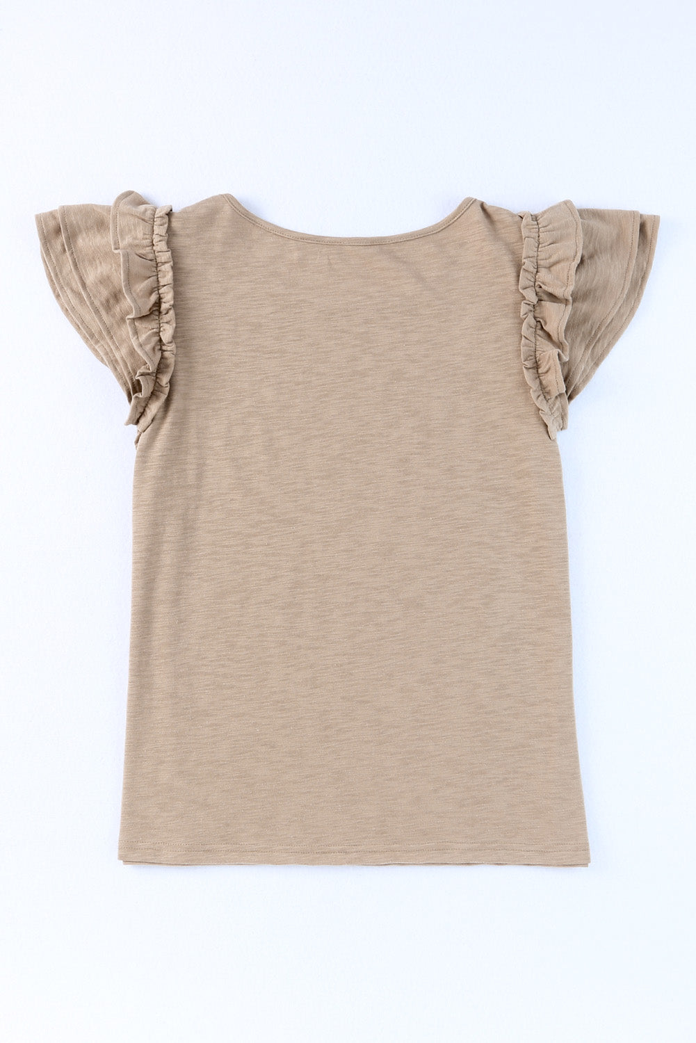 Solid Color Ruffle Sleeve Short Sleeve Top