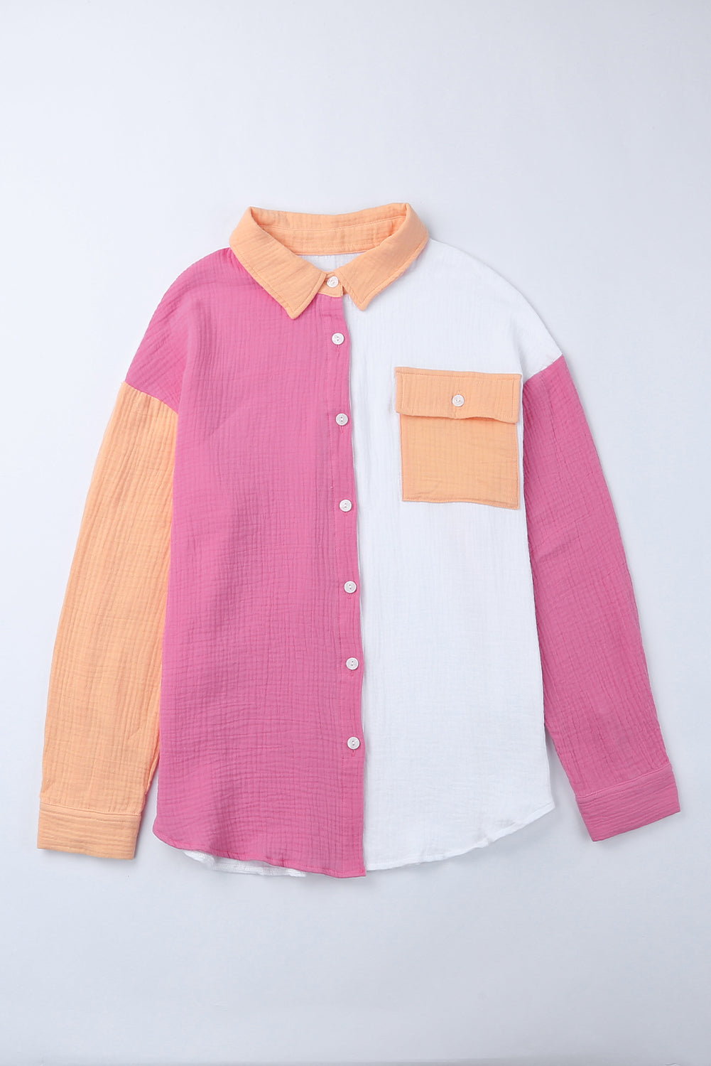 Color Block Textured Long Sleeve Shirt with Pocket