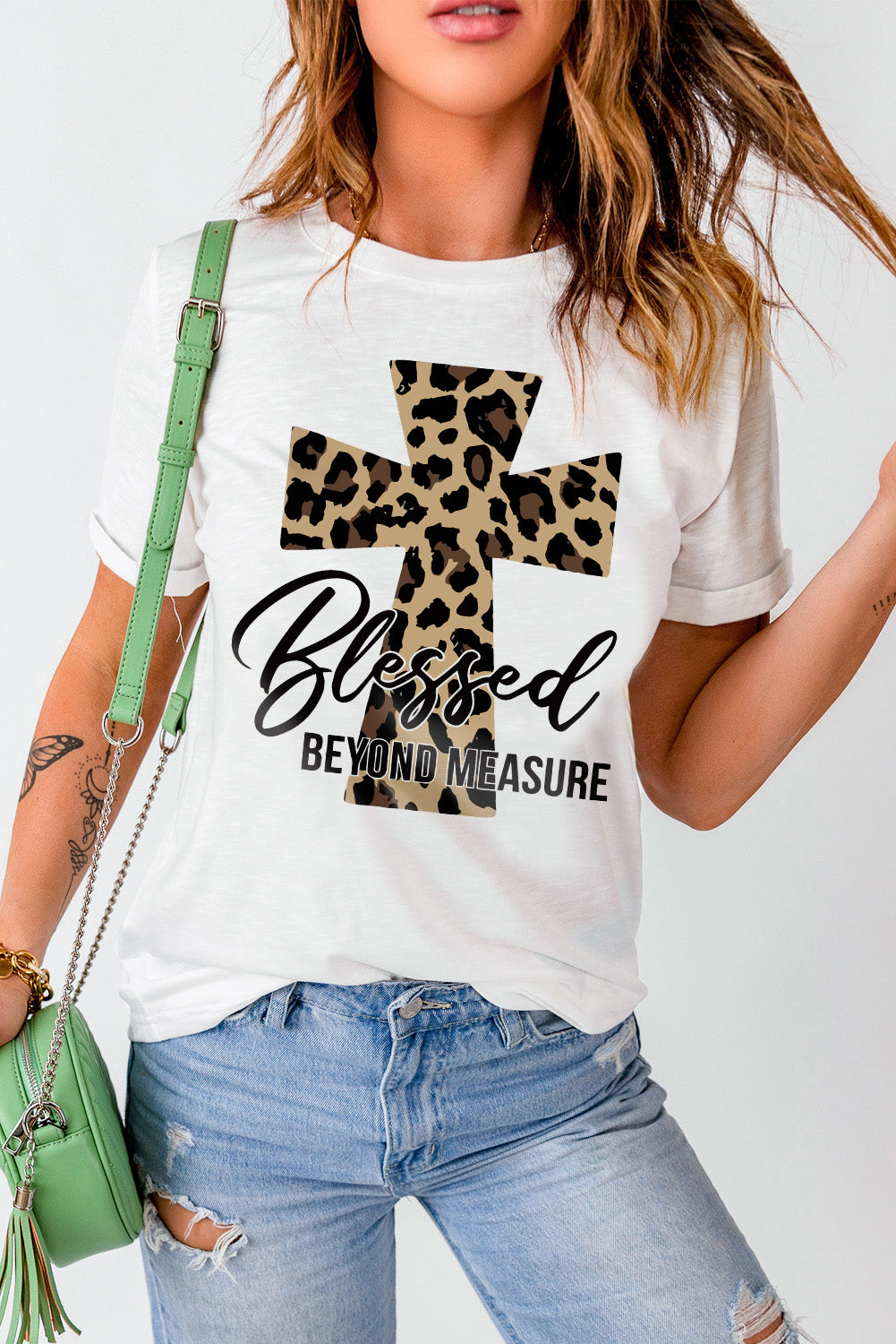 Blessed Leopard Cross Graphic T Shirt