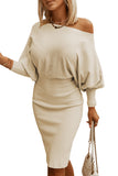 Batwing Sleeves Cinched Waist Ribbed Sweater Dress