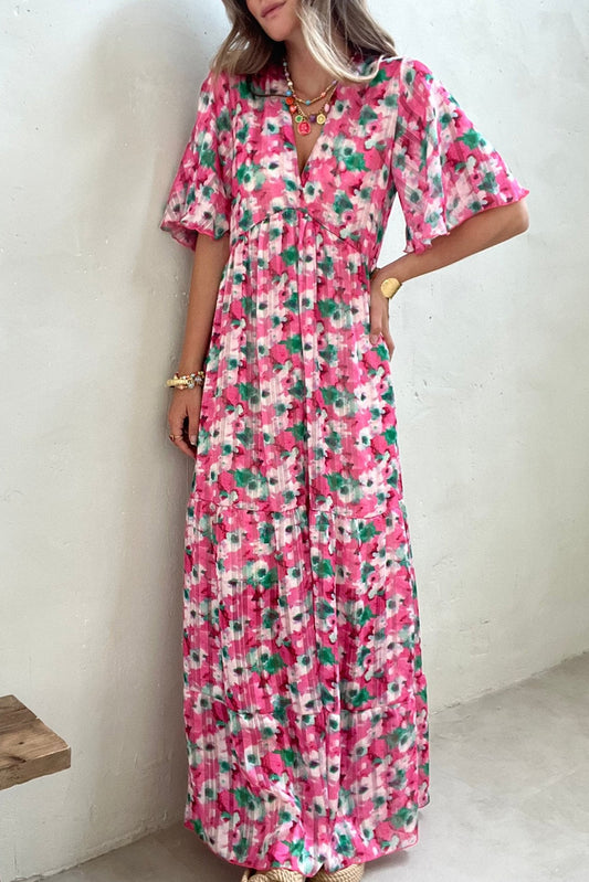 Wide Sleeves Floral Print Maxi Dress