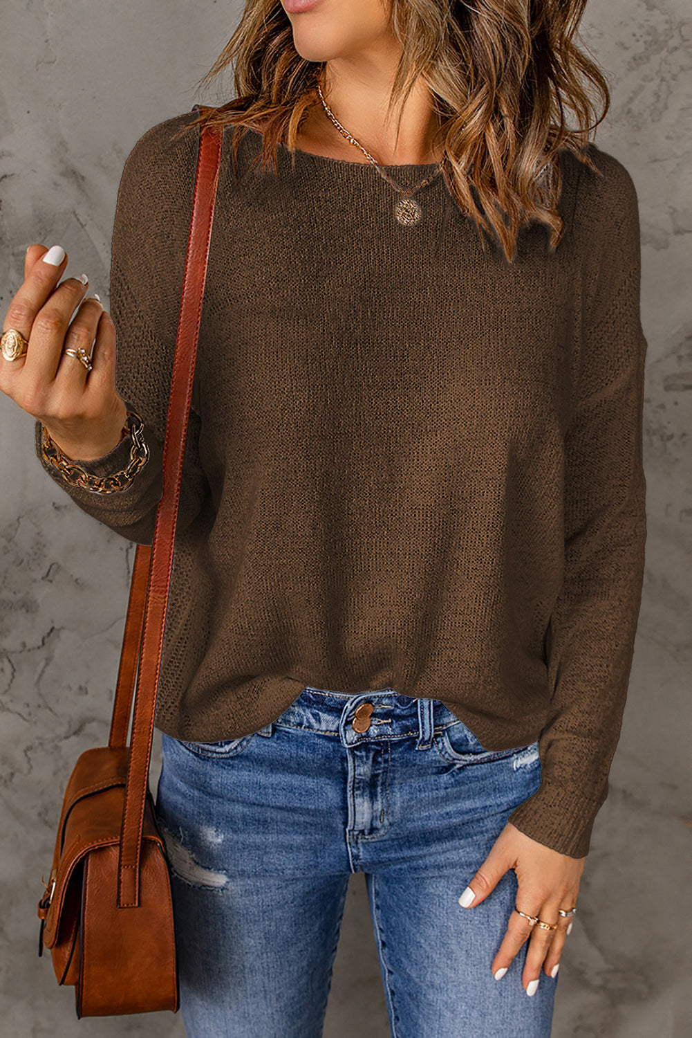 Solid Drop Shoulder Pullover Sweater