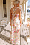 Crisscross Backless Long Floral Dress