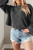 Smoke Gray Cording Drop Shoulder Puff Sleeve Casual Long Sleeve Top