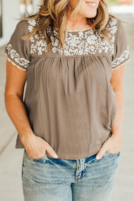 Short Sleeve Embroidered Blouse