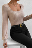 Square Neck Bubble Sleeve Textured Knit Top