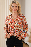 Allover Print Split V Neck Bishop Sleeve Blouse