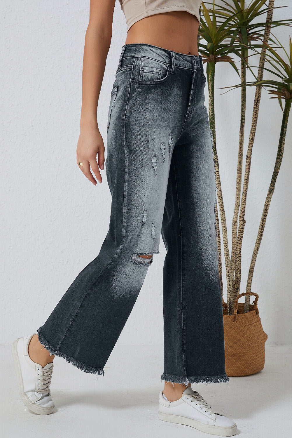 Vintage Distressed Wide Leg Jeans