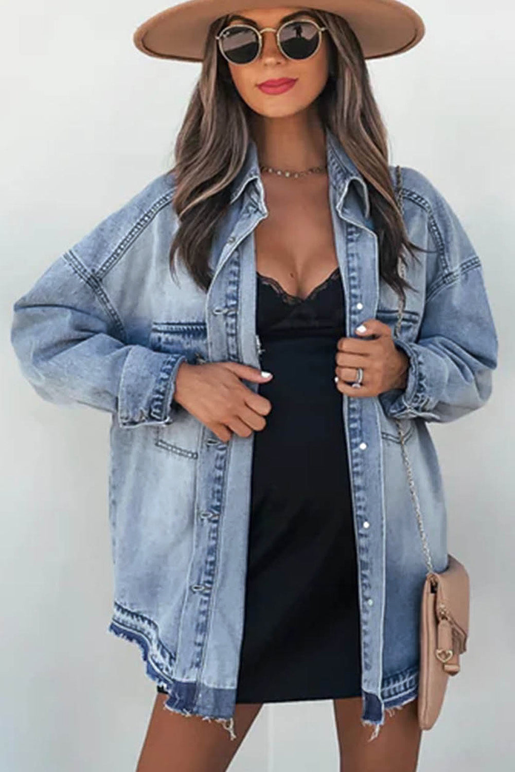 Flap Pocket Buttoned Oversized Denim Jacket