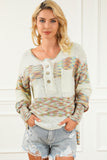 Multicolor Space Dye Henley Knit Sweater