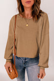 Solid Crew Neck Loose Ribbed Knit Top