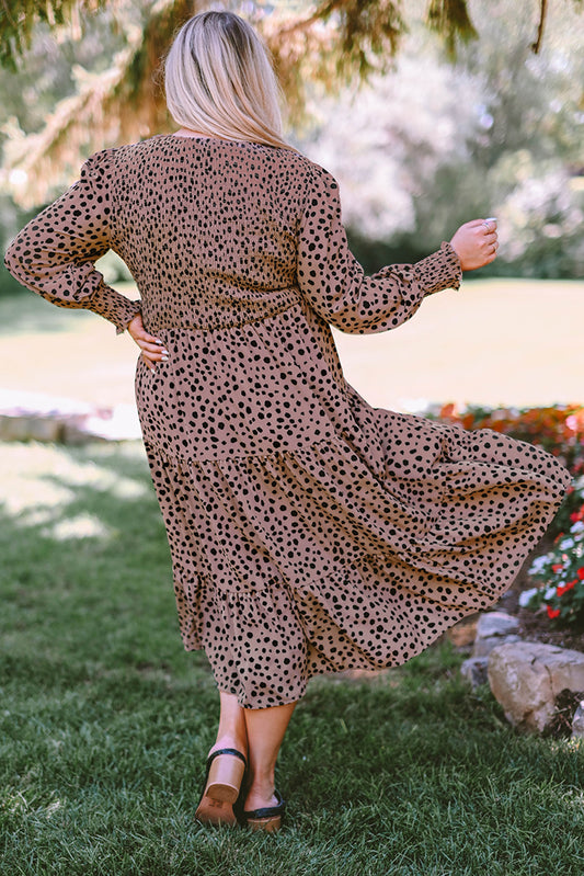 Plus Size Leopard Print Smocked Tiered Dress