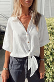 Textured Knotted Button-up Half Sleeve Shirt