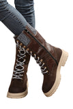 Wool Knit Patchwork Lace Up Leather Boots