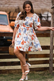 Floral Smocked Flared Plus Size Dress