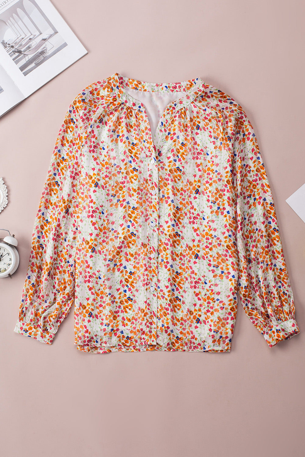 Boho Floral Print Button Front Shirt