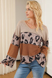 Leopard Colorblock Patchwork V-Neck Loose Sleeve Knit Top