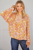 Split V Neck Floral Blouse