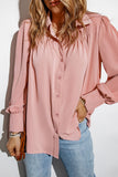 Solid Color Button Up Puff Sleeve Blouse