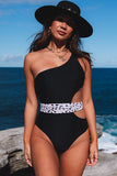 Asymmetric Cutout Belted One-piece Swimwear