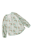 Green Floral Print V Neck Long Puff Sleeve Top