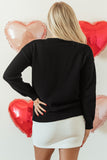 Black XOXO Glitter Print Round Neck Casual Sweater