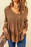 Lace Crochet Buttoned V Neck Babydoll Top