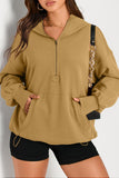 Brown Solid Kangaroo Pocket Half Zipper Oversized Hoodie