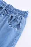 Blue Drawstring Waist Wide Leg Tencel Denim Pants