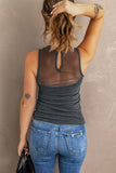 Strappy Mesh Splicing Ribbed Tank Top