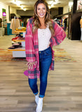 Plaid Casual Drop Shoulder Pocketed Cardigan