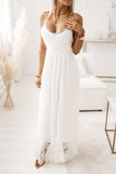 Spaghetti Strap Backless Contrast Lace Wedding Dress