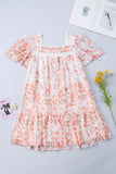 Button Front Flutter Sleeve Print Dress with Ruffles