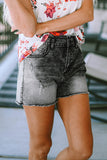 Acid Wash Raw Edge Skinny Denim Shorts