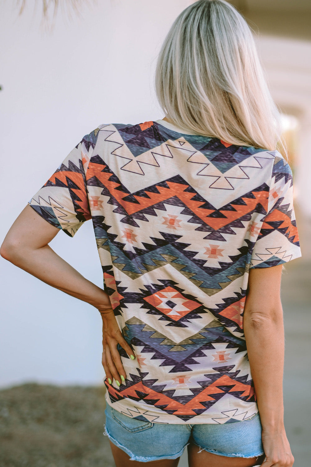 Aztec Print V Neck Long Sleeve Top